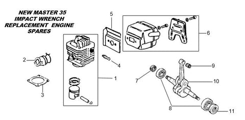 Maxim Airtec Master 35 cylinder & piston, exhaust and crankshaft